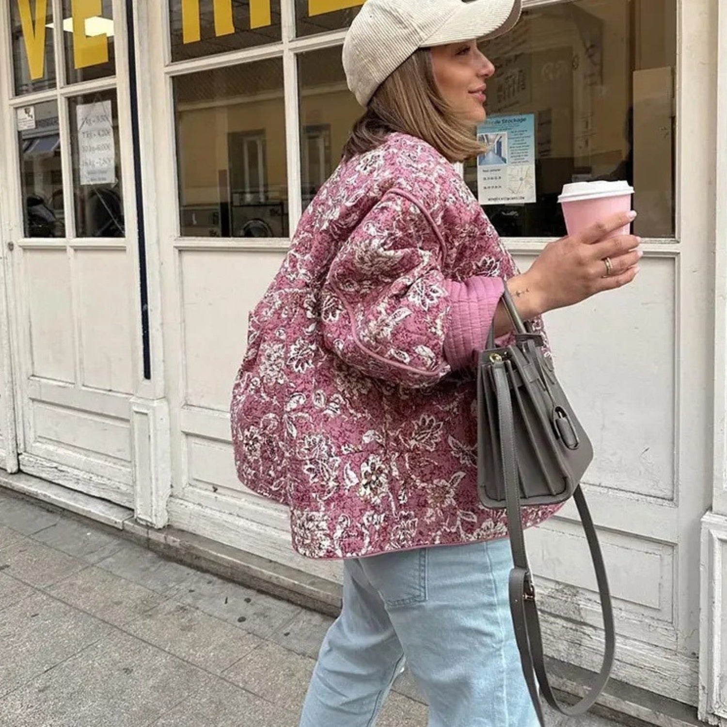 Floral Print Cotton Cardigan With Round Neck and 3d Texture (Women’s)
