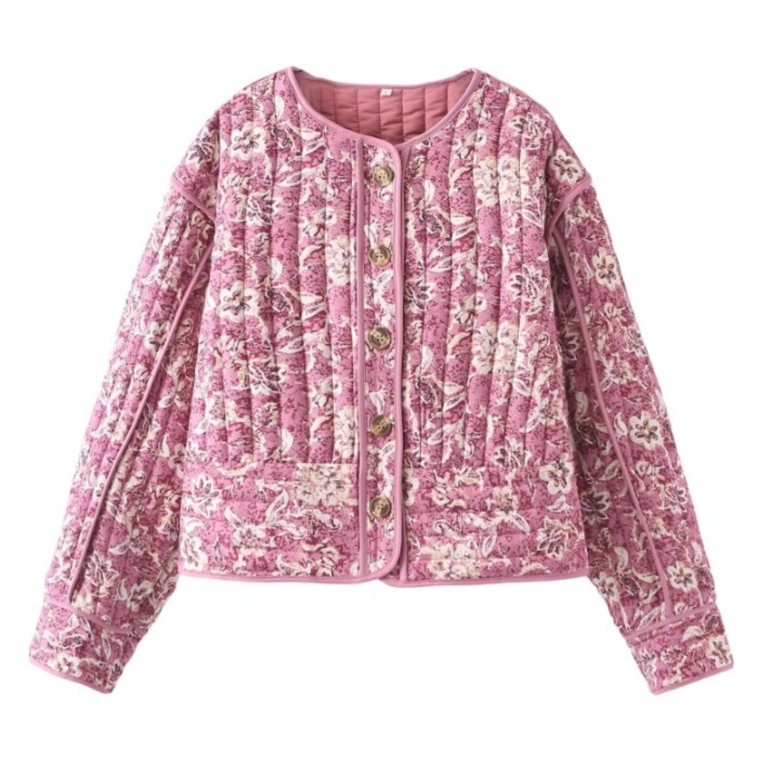 Floral Print Cotton Cardigan With Round Neck and 3d Texture (Women’s)