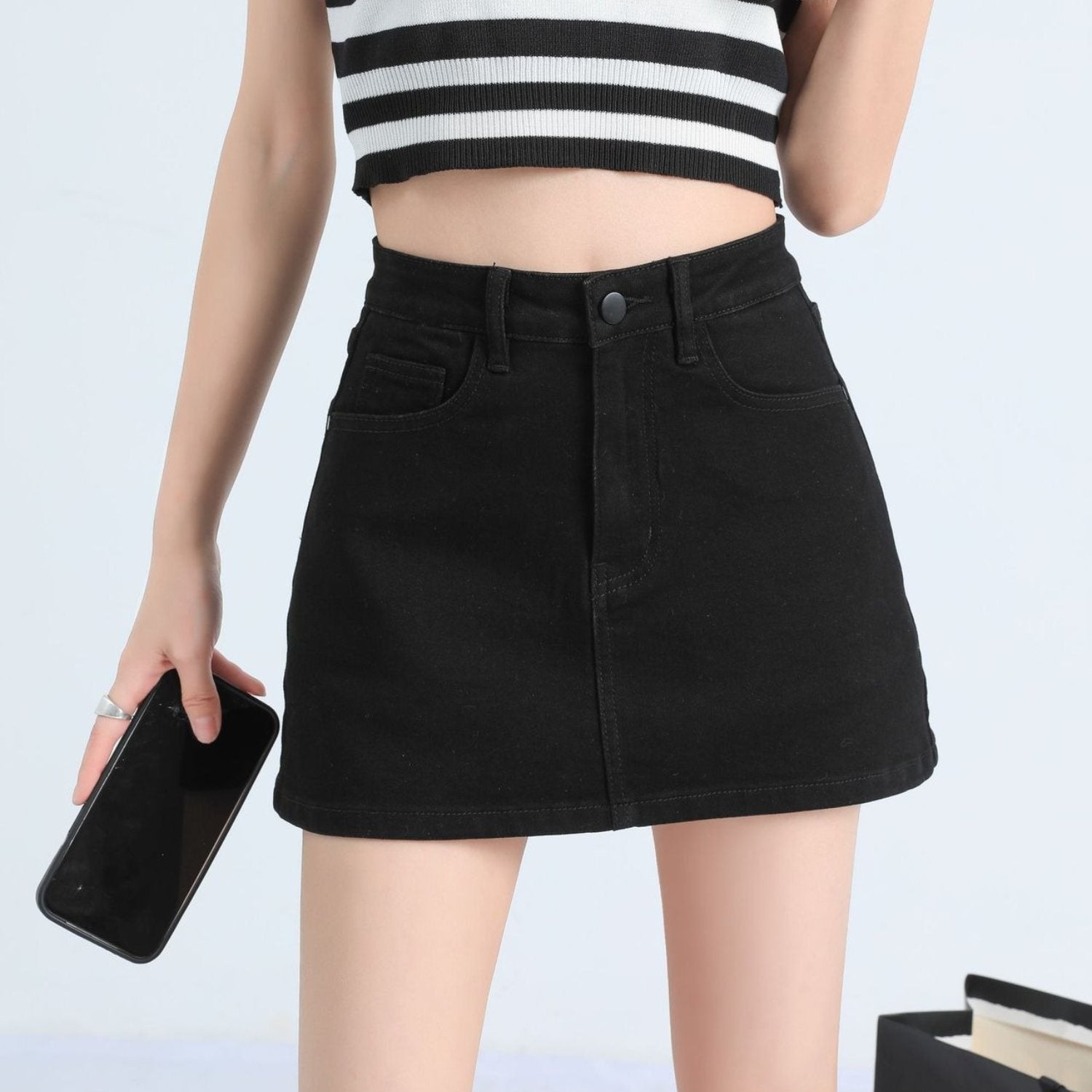 Retro Denim Mini Skirt with Built-In Shorts (Women’s)