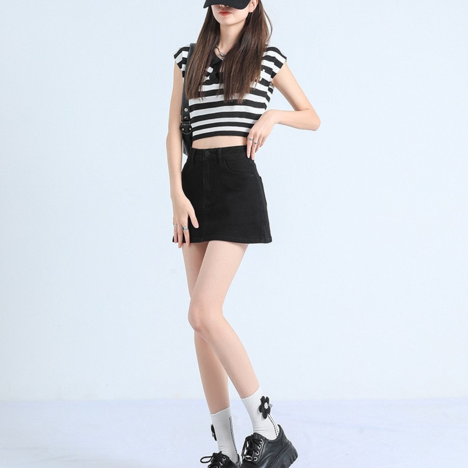 Retro Denim Mini Skirt with Built-In Shorts (Women’s)