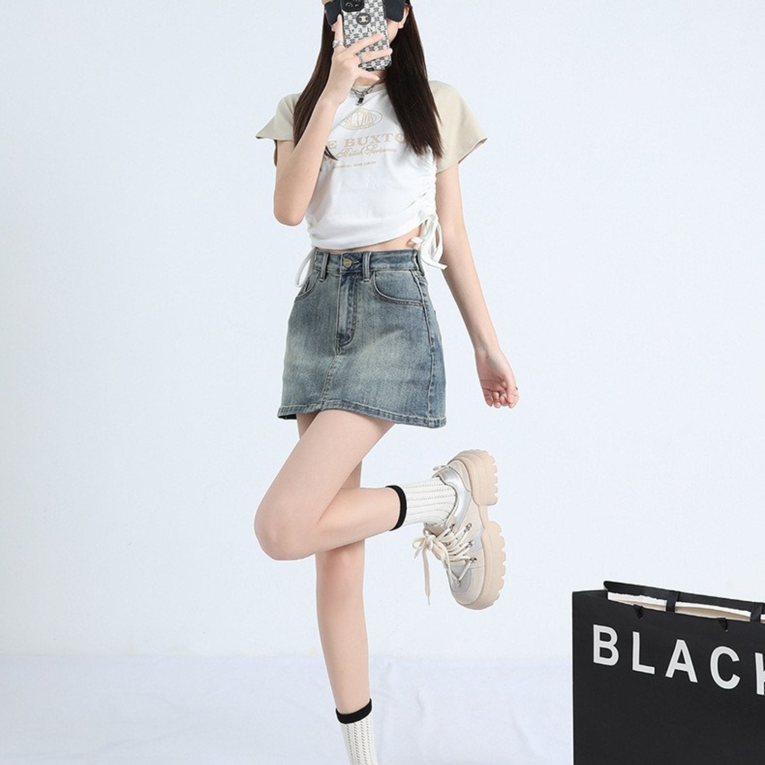 Retro Denim Mini Skirt with Built-In Shorts (Women’s)