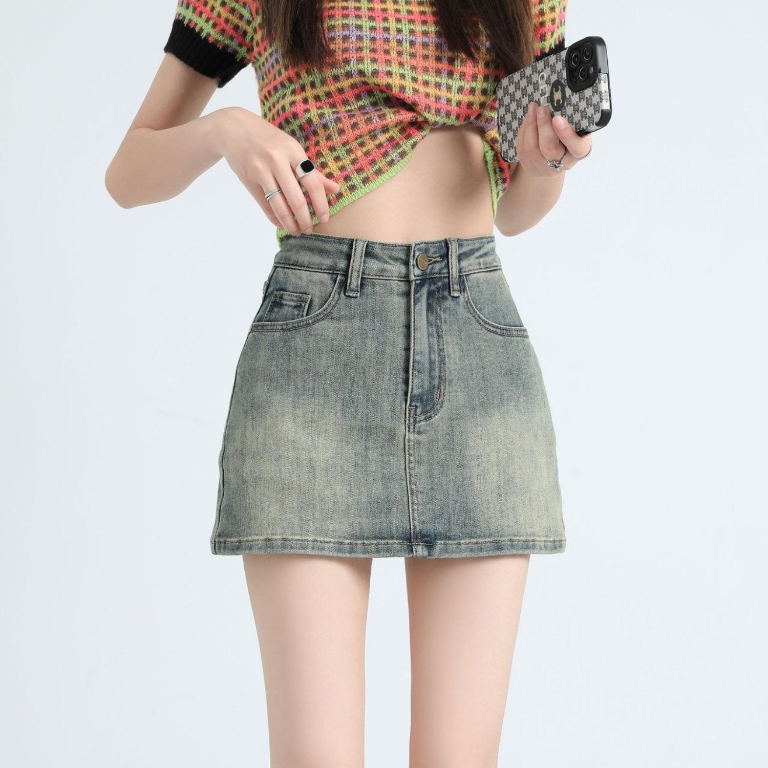 Retro Denim Mini Skirt with Built-In Shorts (Women’s)