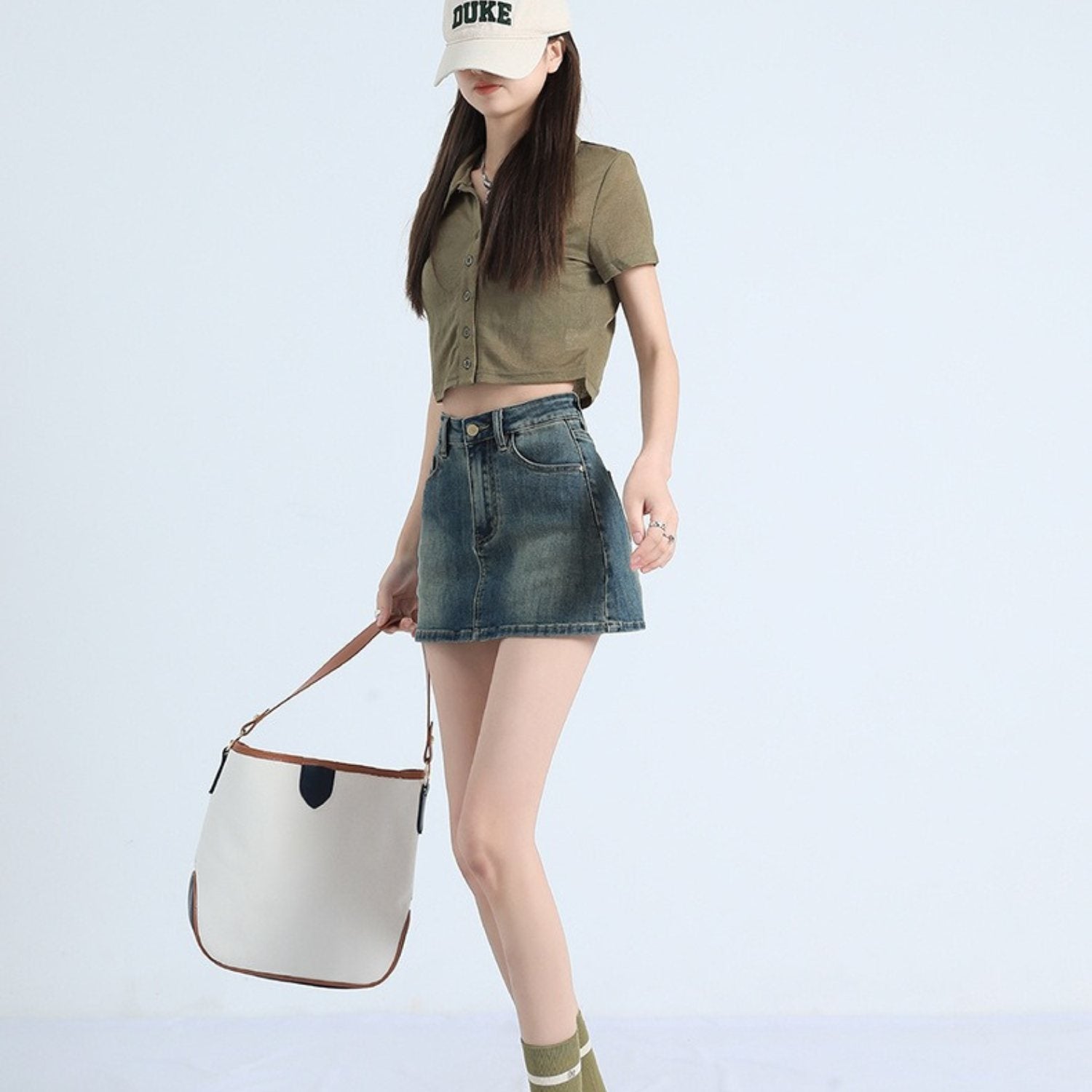 Retro Denim Mini Skirt with Built-In Shorts (Women’s)