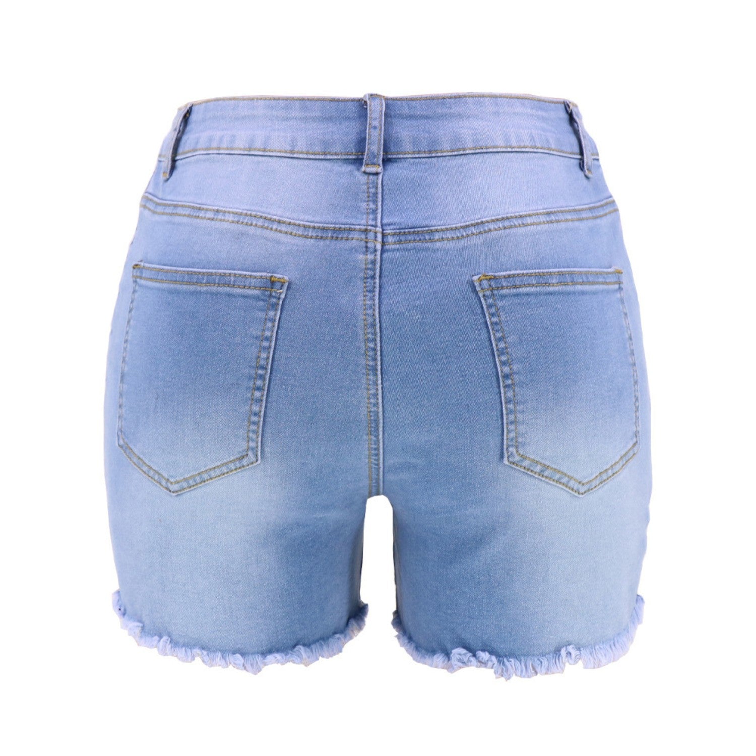 Light Blue Patchwork Washed Denim Shorts (Women’s)