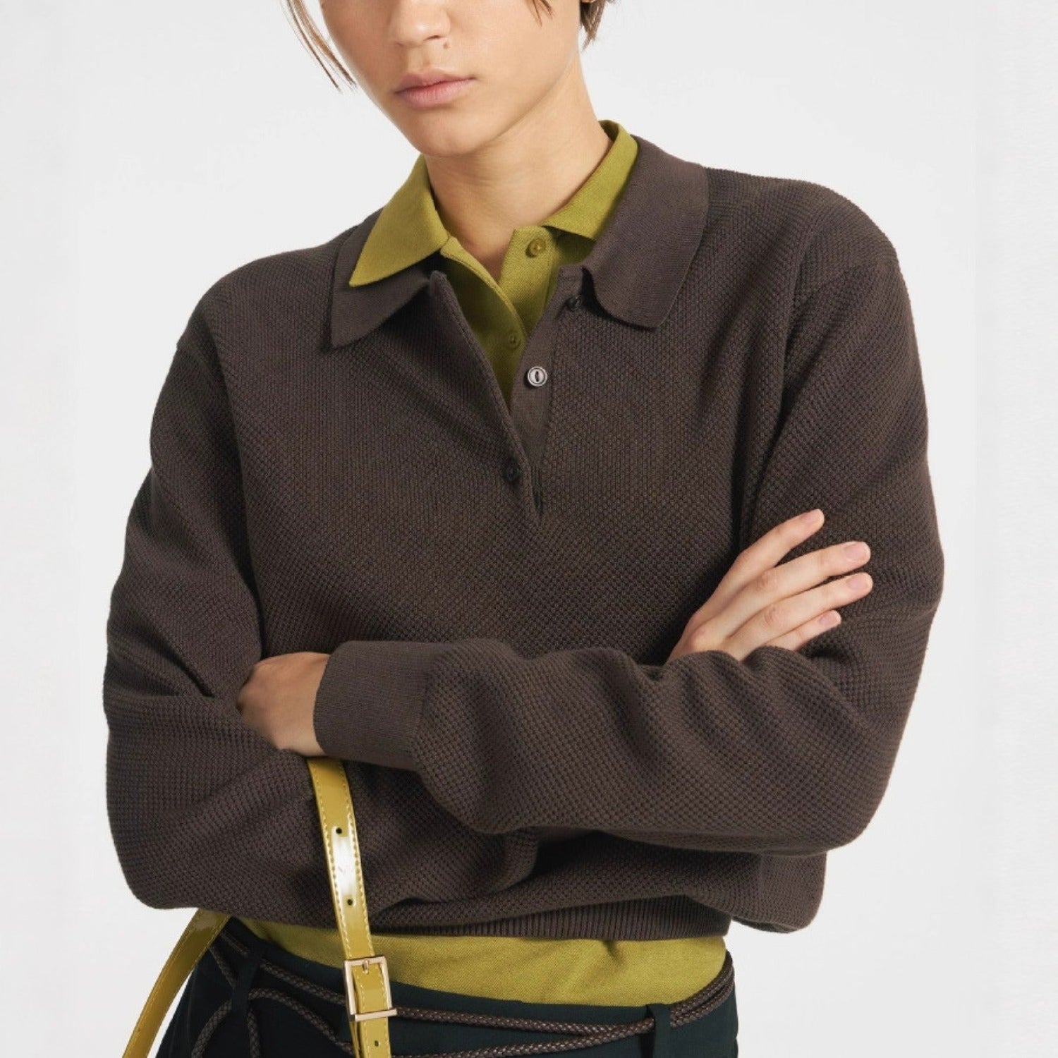 Layered Polo Collar Knit Sweater With Relaxed Fit (Women’s)