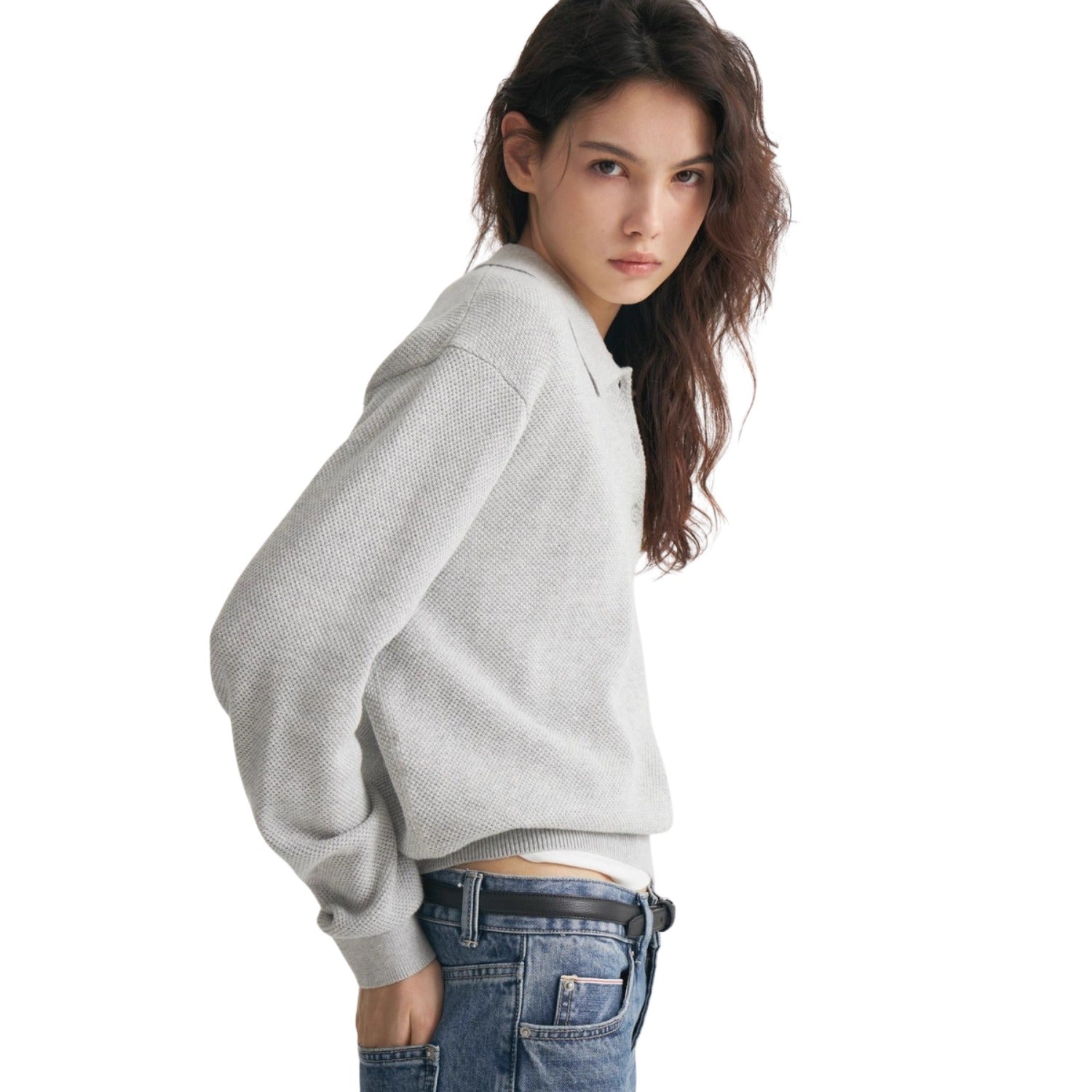 Layered Polo Collar Knit Sweater With Relaxed Fit (Women’s)