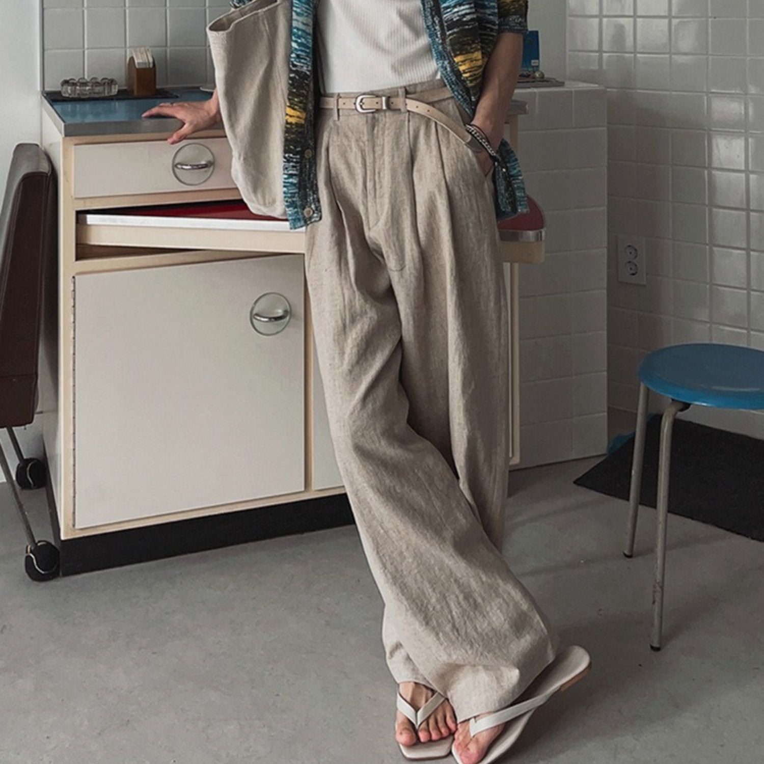 Linen Blend Wide-Leg Casual Pants (Men’s)