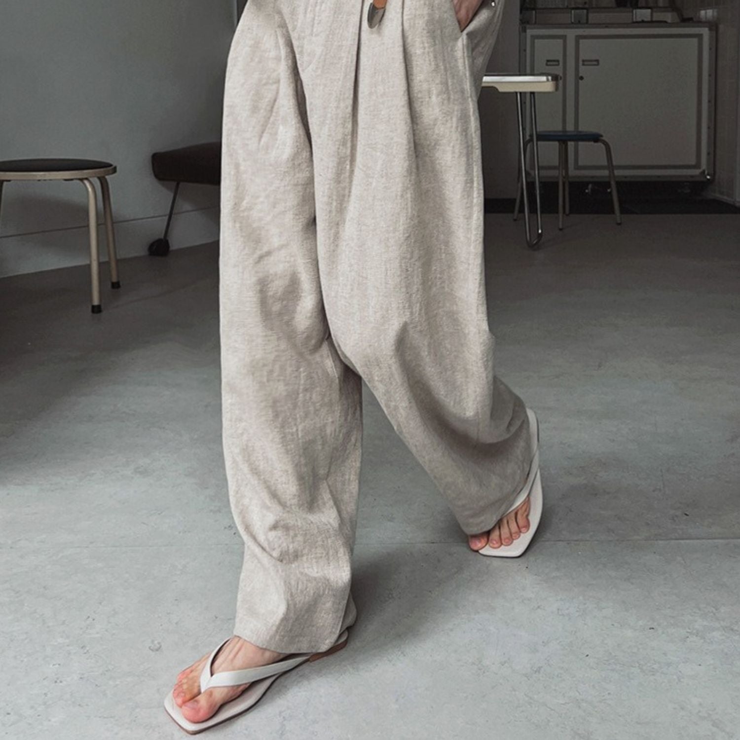 Linen Blend Wide-Leg Casual Pants (Men’s)