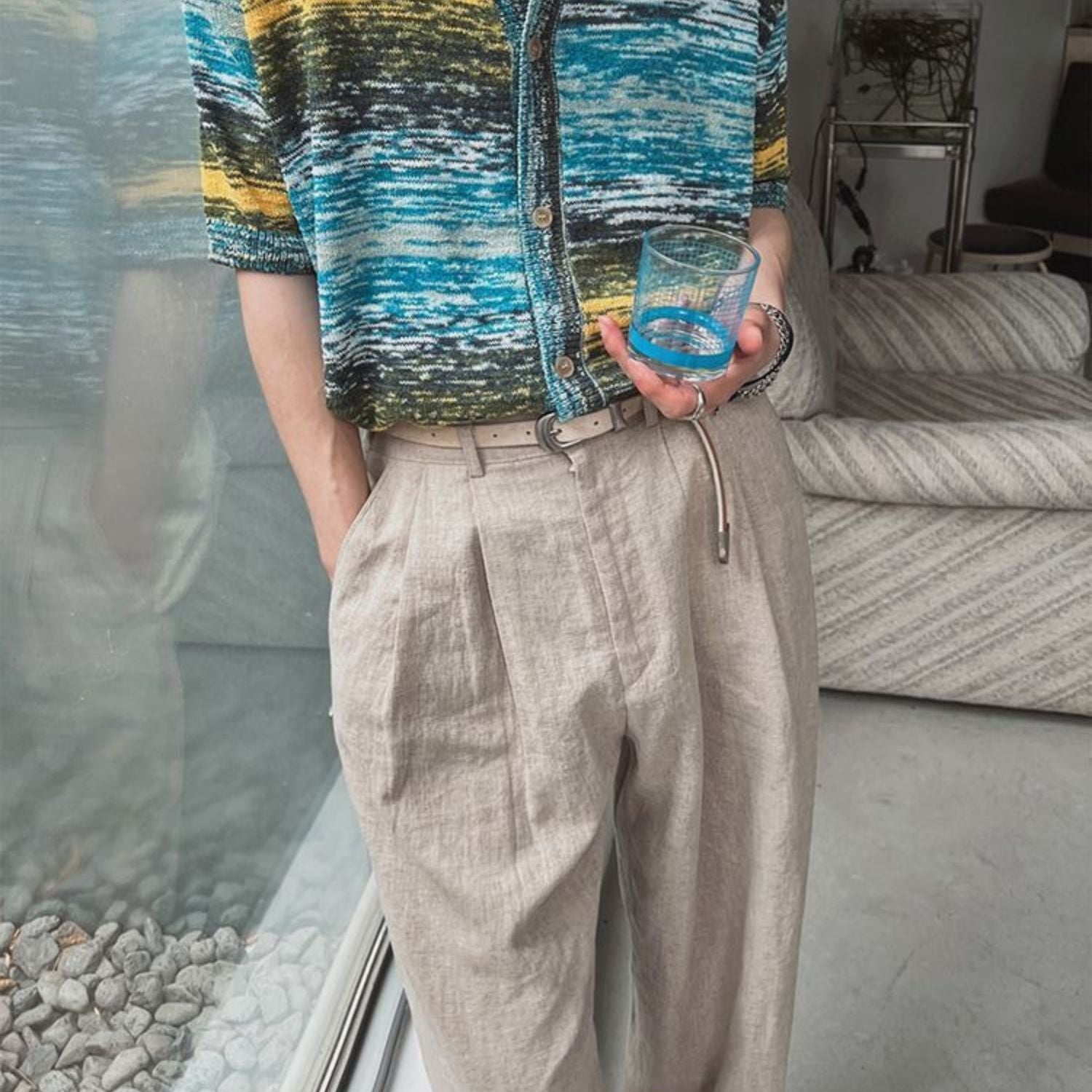 Linen Blend Wide-Leg Casual Pants (Men’s)