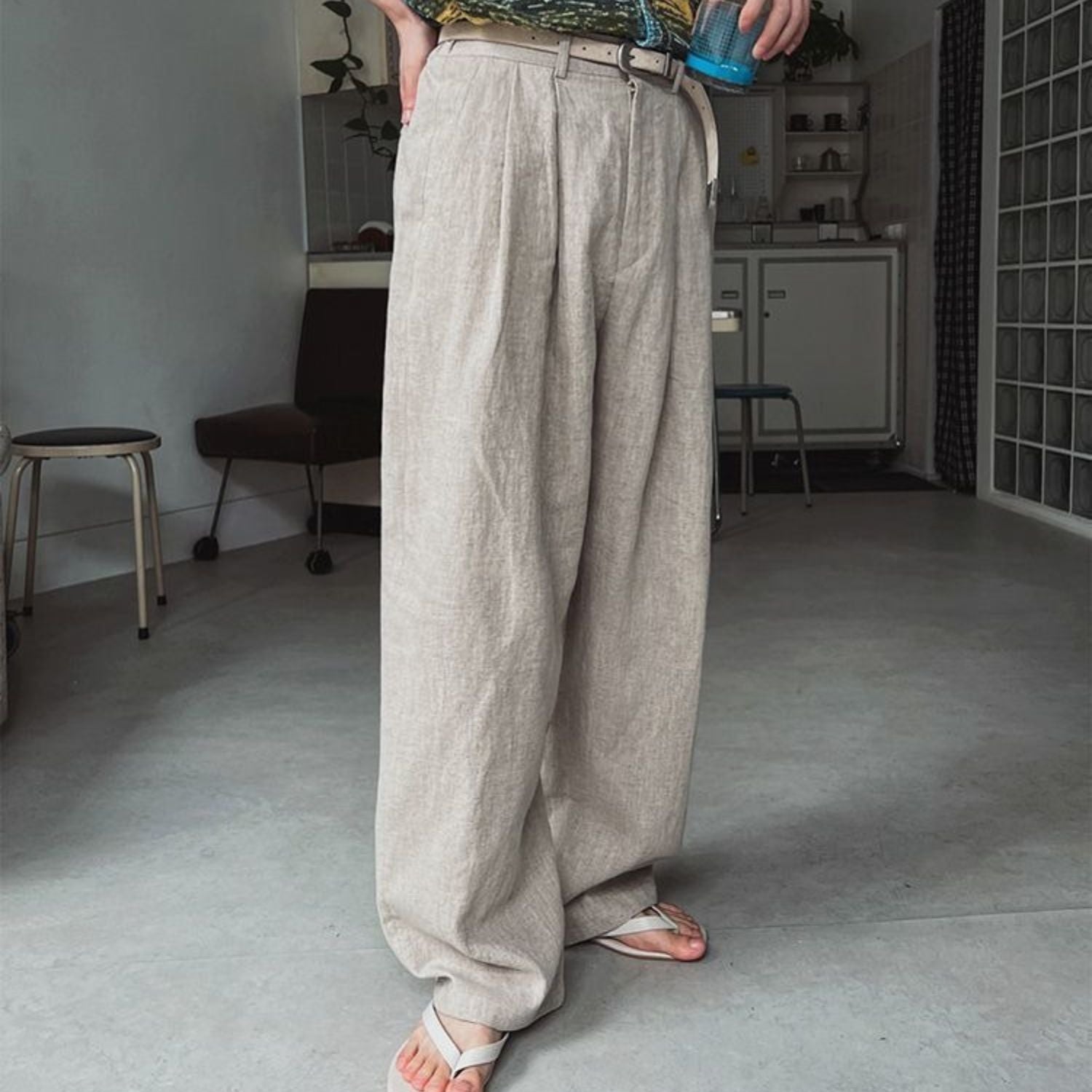 Linen Blend Wide-Leg Casual Pants (Men’s)