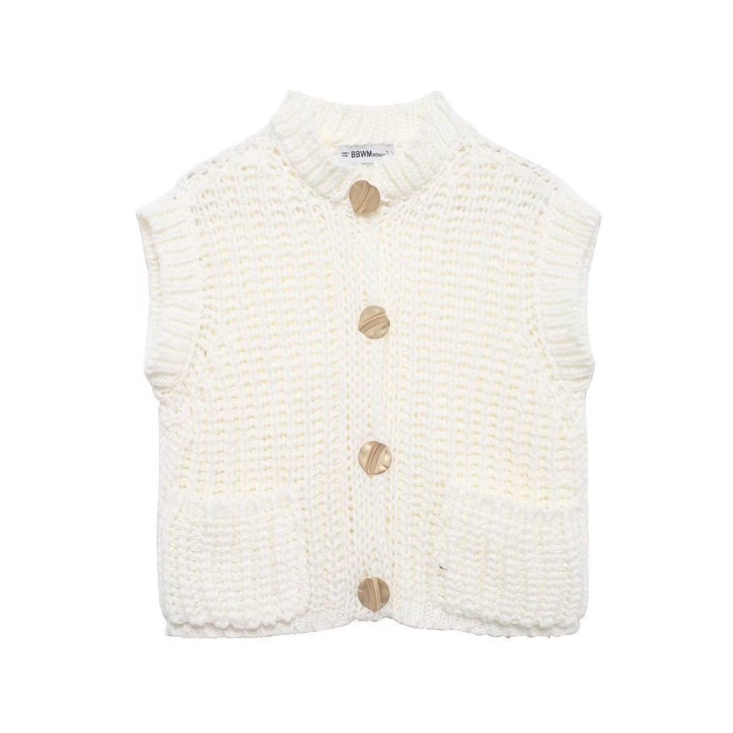 Sleeveless Knit Vest With V-neck and Patch Pockets (Women’s)