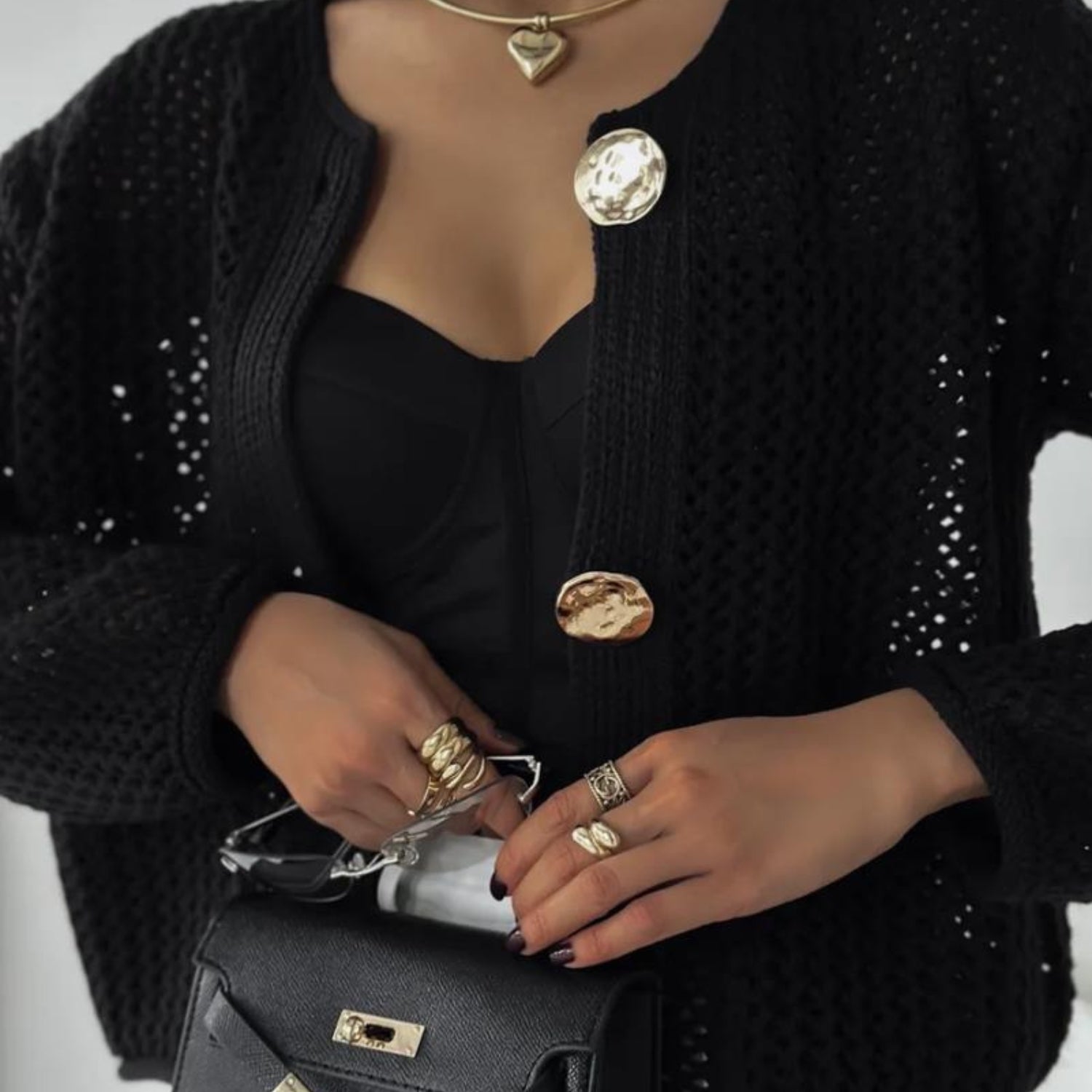Textured Knit Cardigan With Gold-Tone Buttons (Women’s)