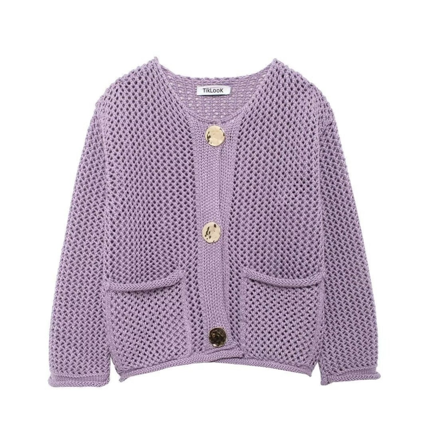 Textured Knit Cardigan With Gold-Tone Buttons (Women’s)