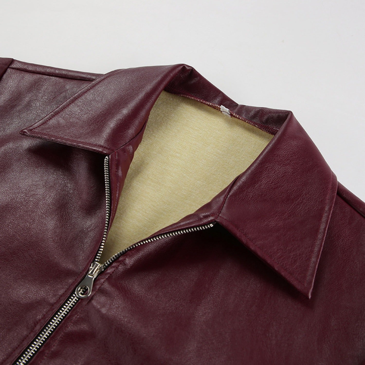 Retro Faux Leather Biker Jacket With Lapel Collar and Zip Front (Women’s)