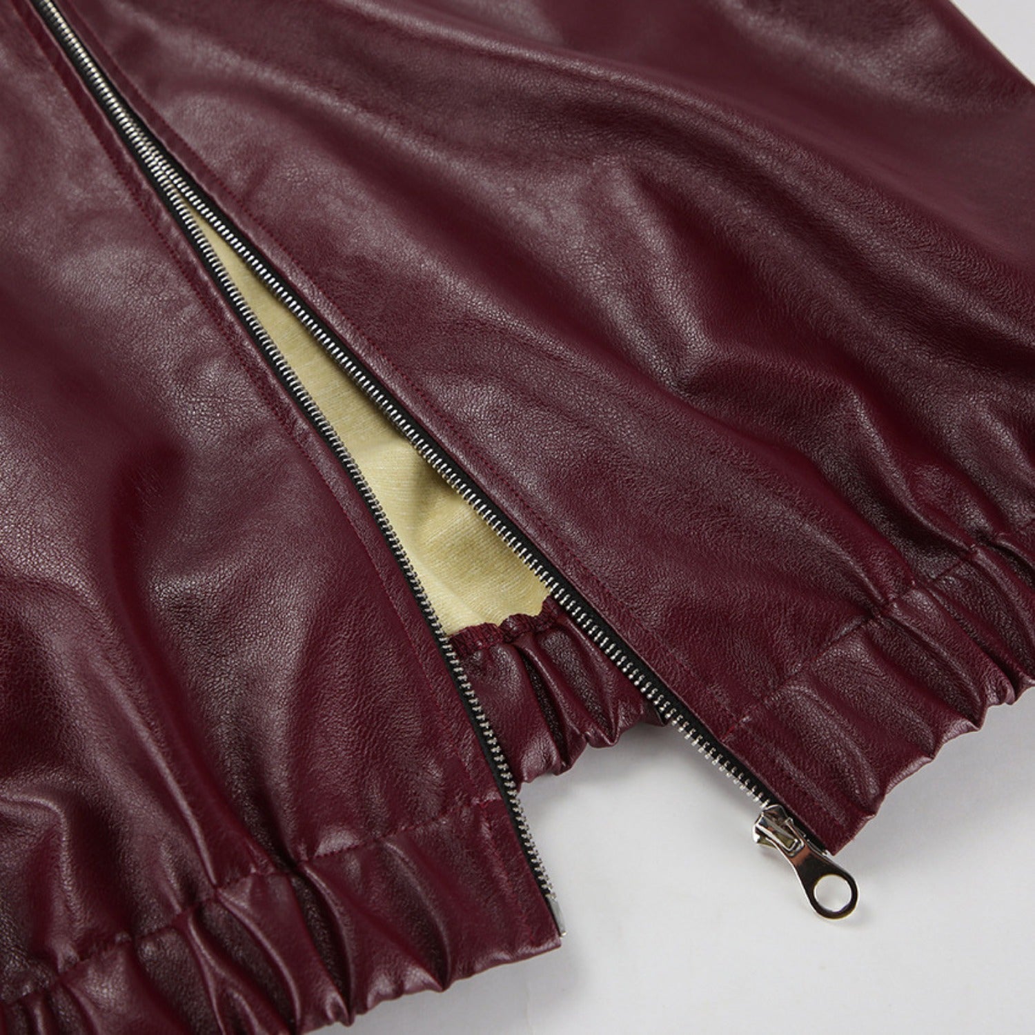 Retro Faux Leather Biker Jacket With Lapel Collar and Zip Front (Women’s)