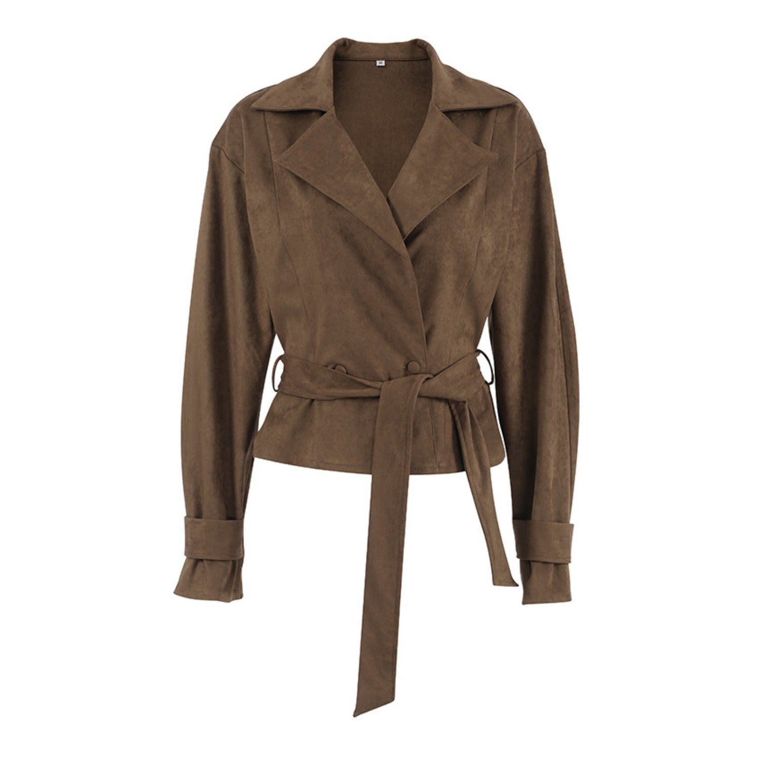 Double-breasted Suede Jacket With Suit Collar and Waist Tie (Women’s)