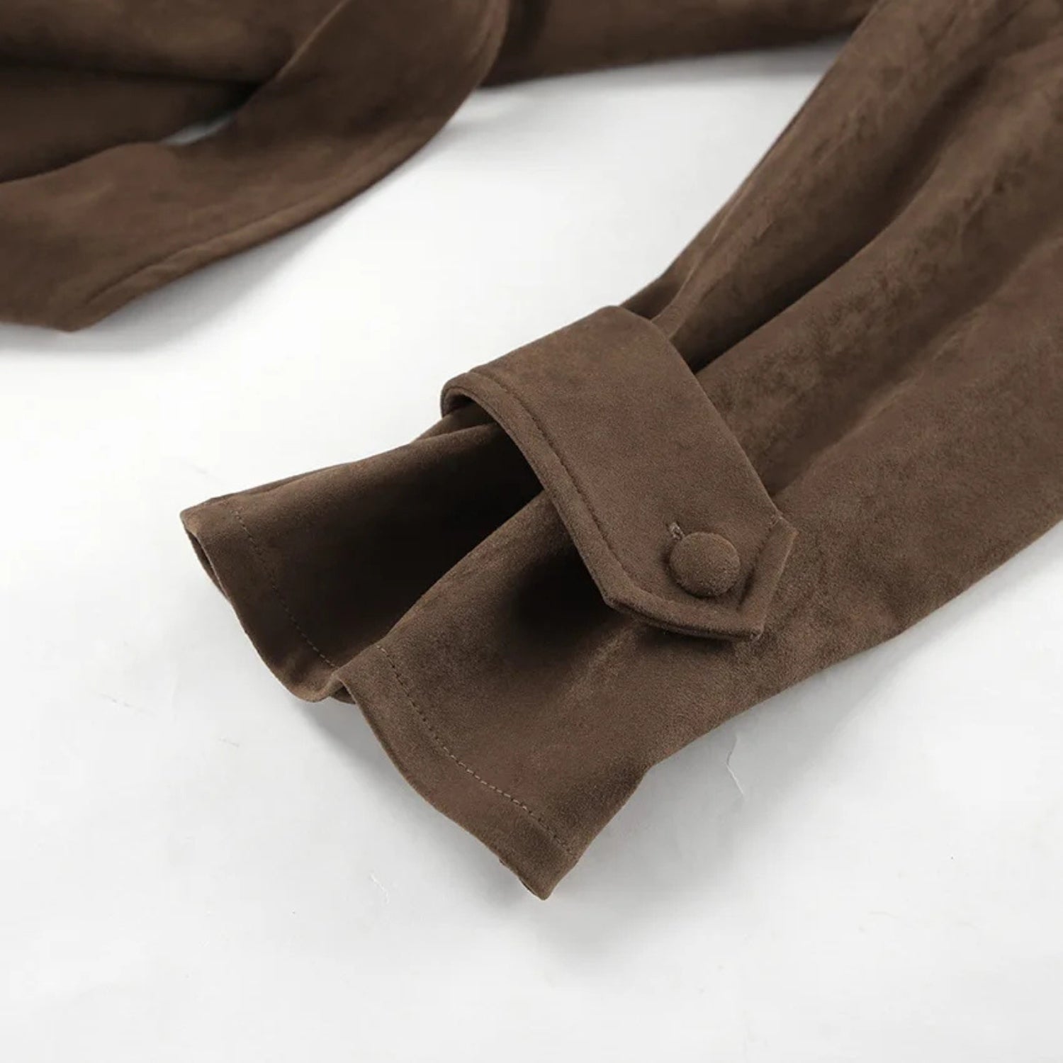 Double-breasted Suede Jacket With Suit Collar and Waist Tie (Women’s)