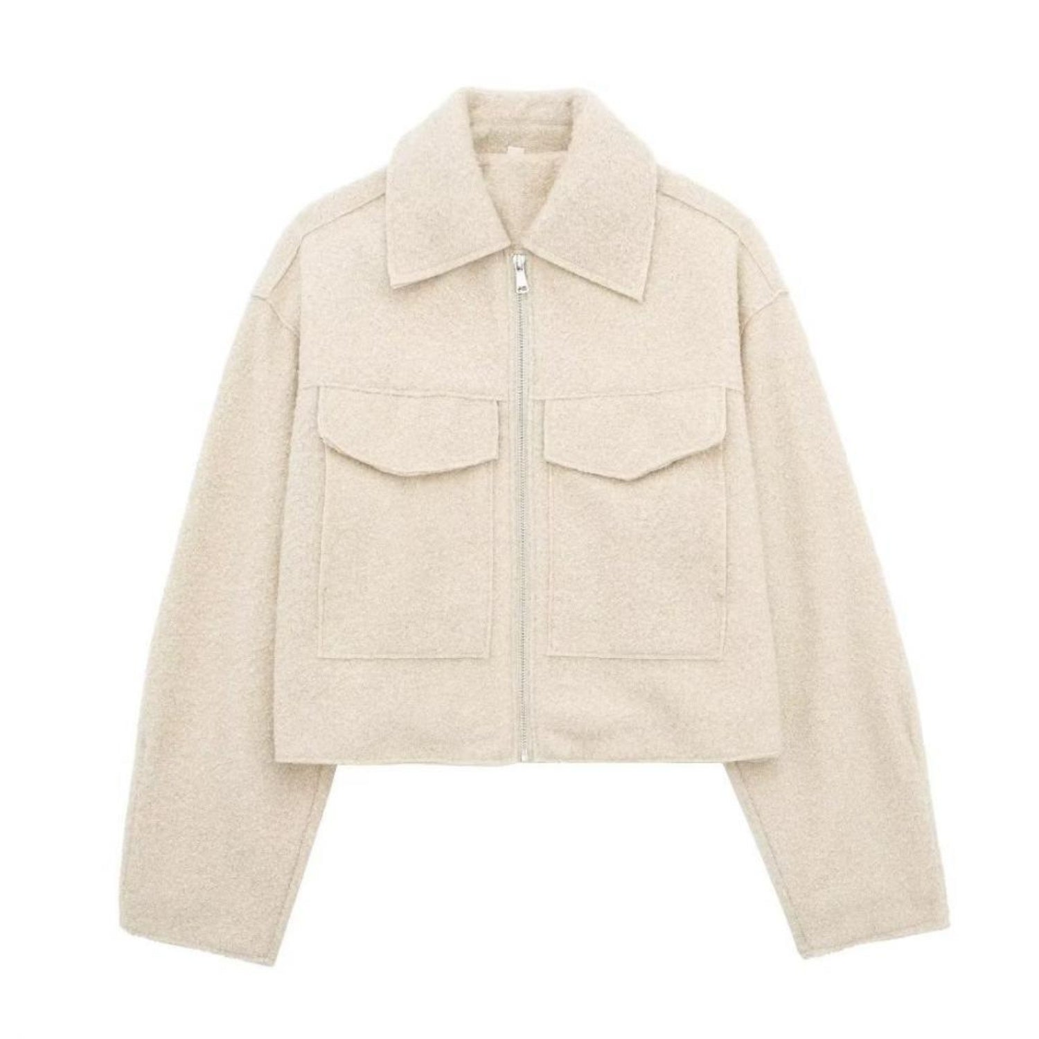 Cropped Zip-up Tweed Jacket With Polo Collar (Women’s)