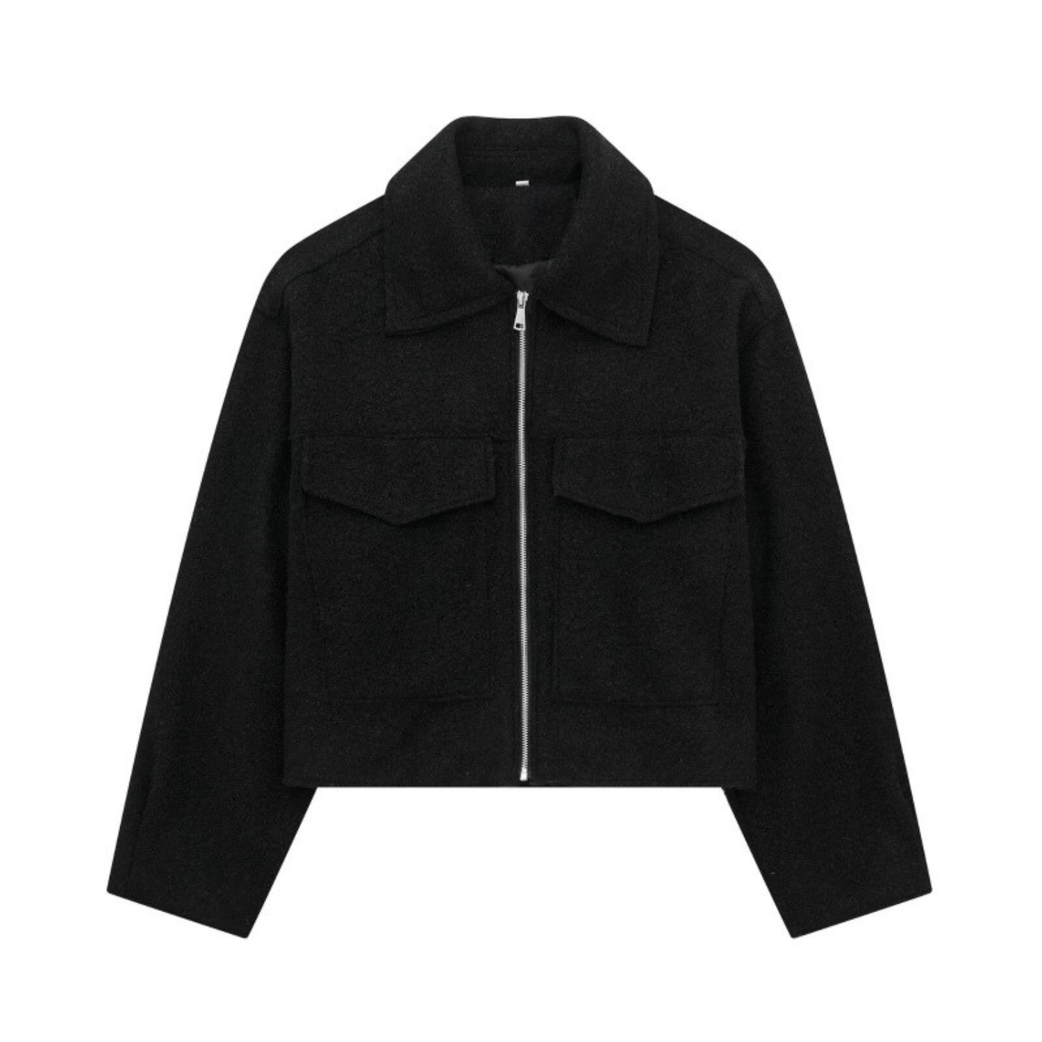 Cropped Zip-up Tweed Jacket With Polo Collar (Women’s)