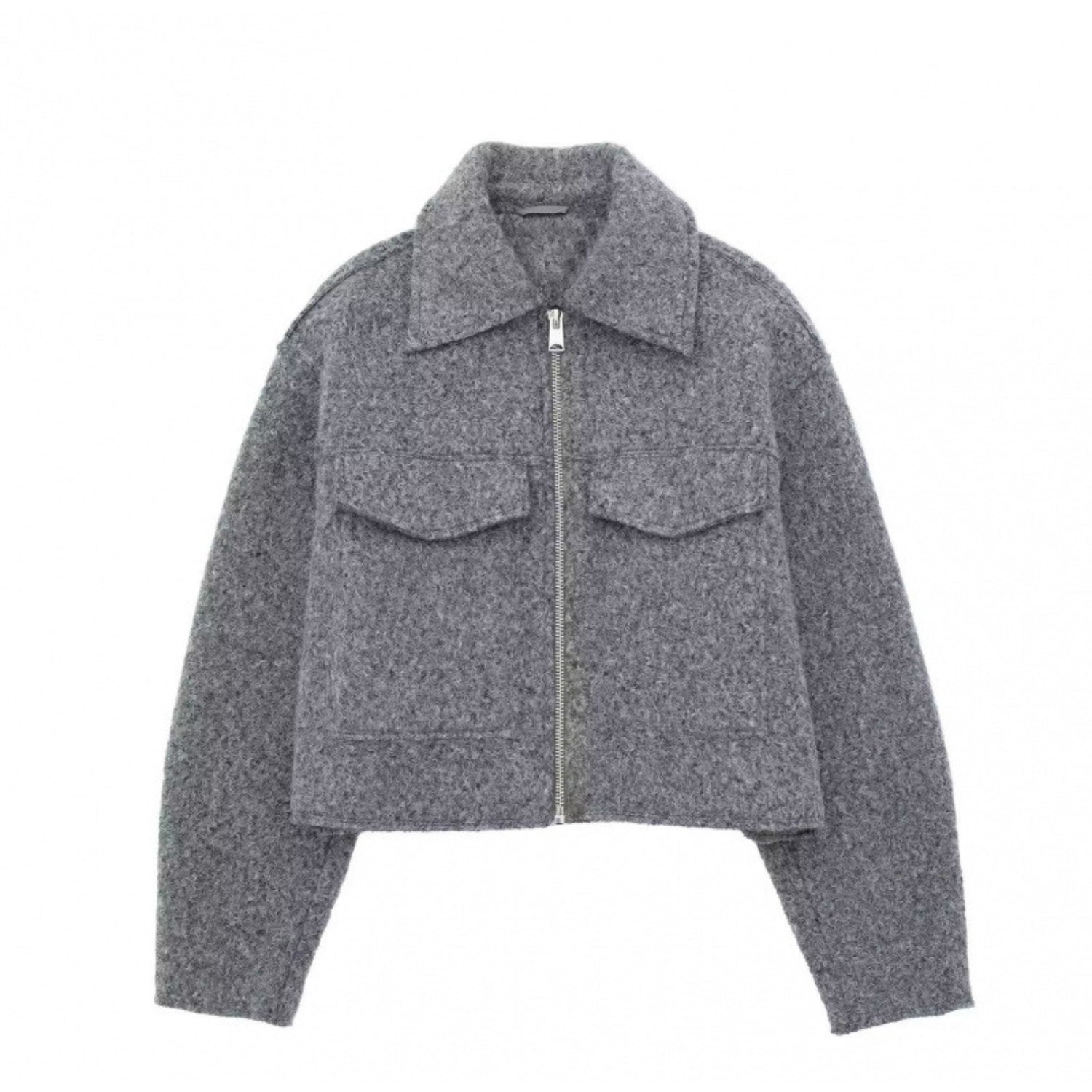 Cropped Zip-up Tweed Jacket With Polo Collar (Women’s)
