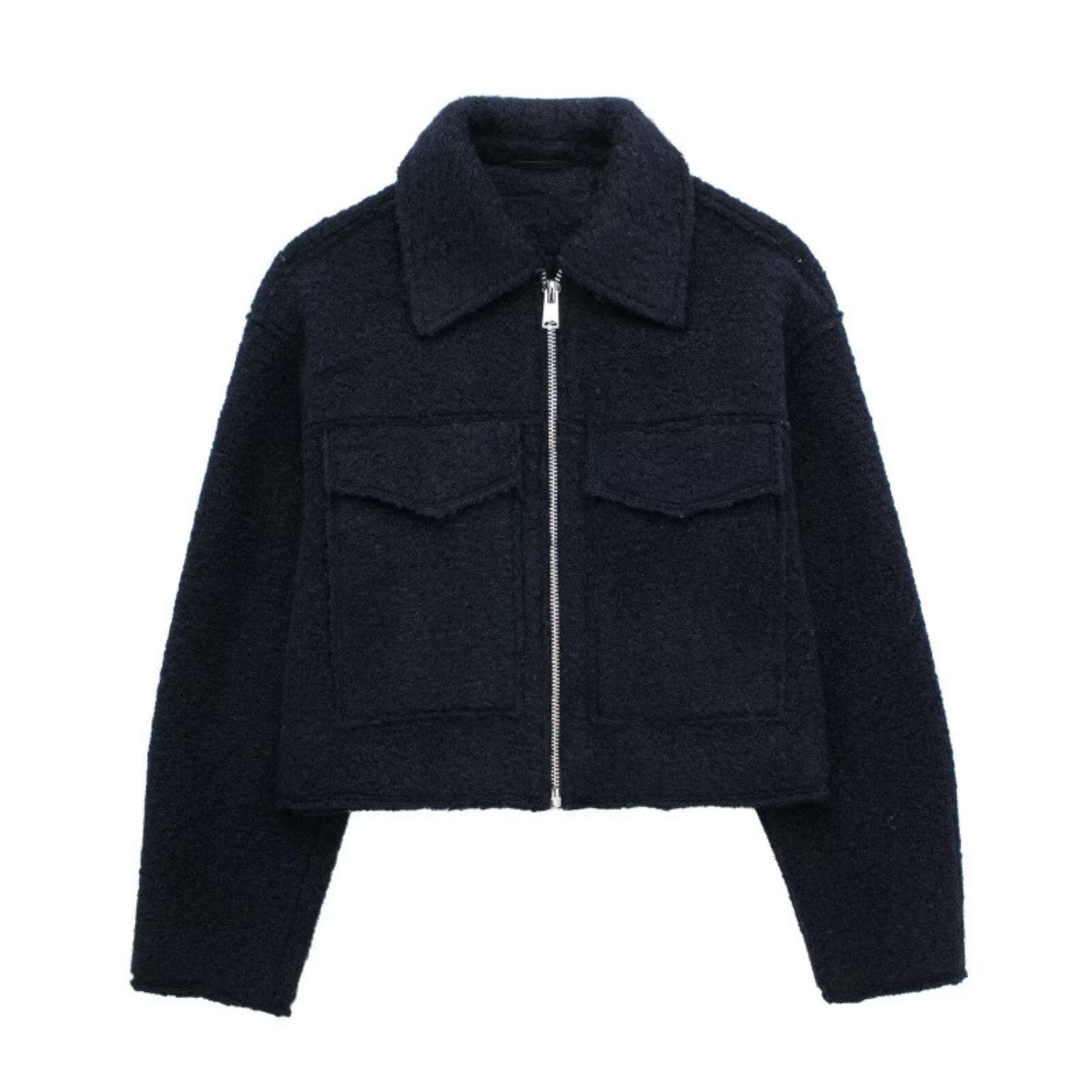 Cropped Zip-up Tweed Jacket With Polo Collar (Women’s)