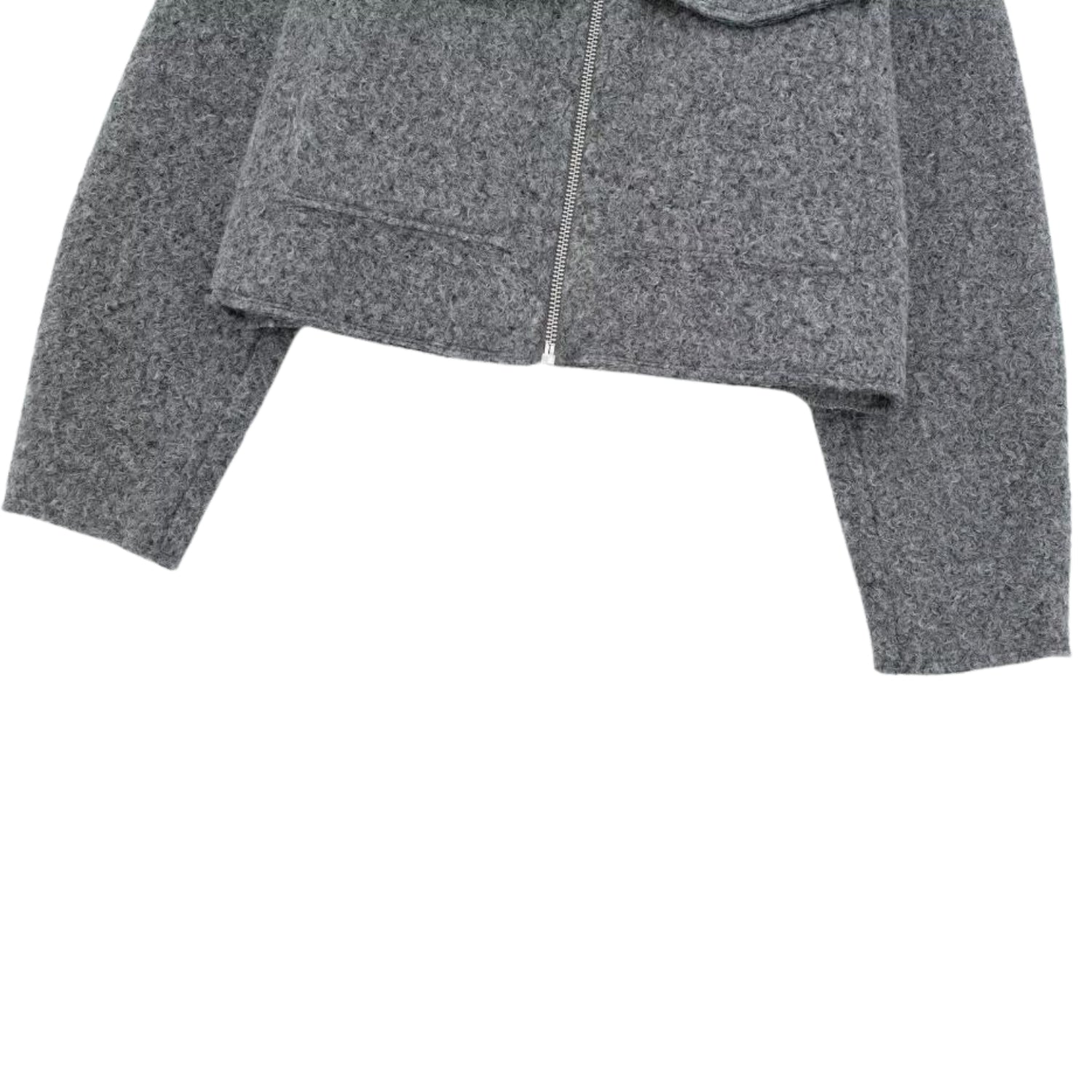 Cropped Zip-up Tweed Jacket With Polo Collar (Women’s)
