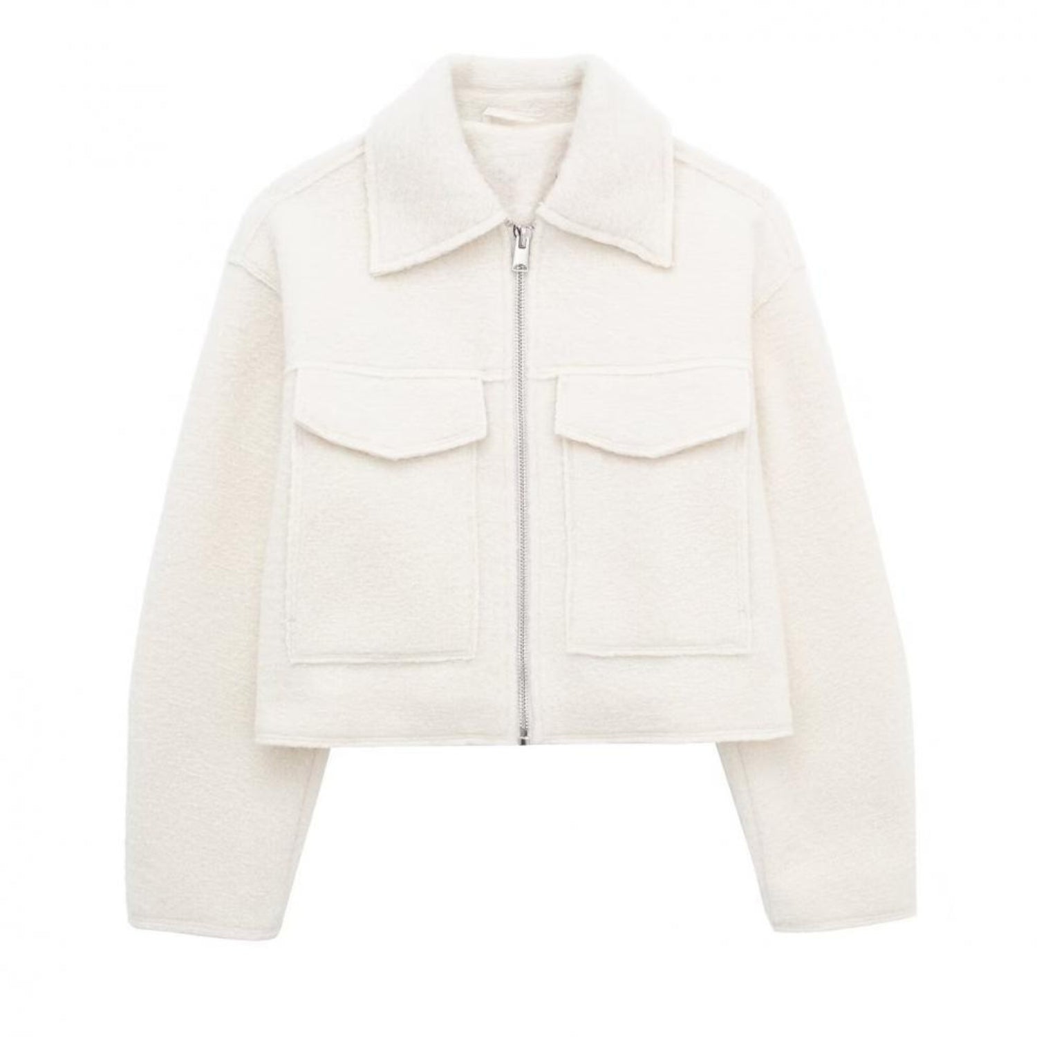 Cropped Zip-up Tweed Jacket With Polo Collar (Women’s)