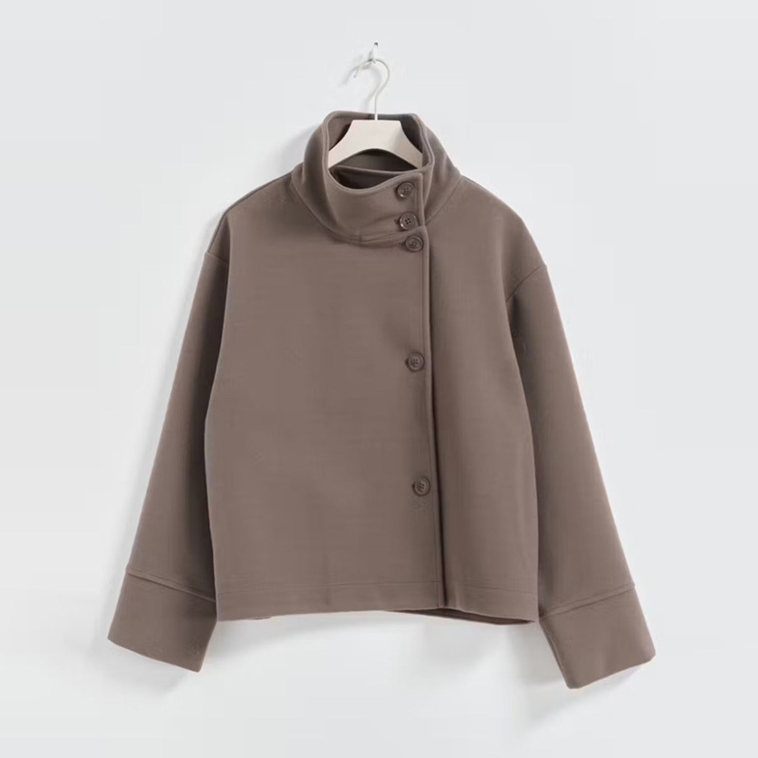 Short Button-up Coat With Stand Collar and Loose Fit (Women’s)