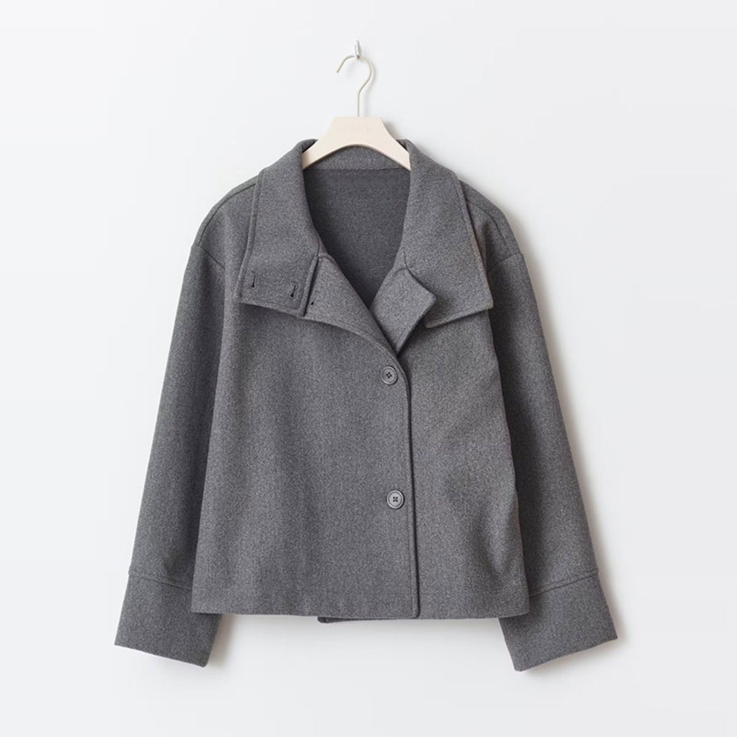 Short Button-up Coat With Stand Collar and Loose Fit (Women’s)