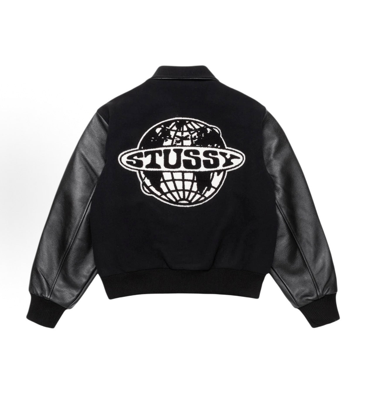 Stussy Black Globe Varsity Leather Bomber Jacket (Unisex)