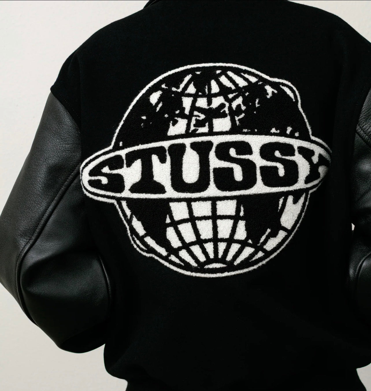 Stussy Black Globe Varsity Leather Bomber Jacket (Unisex)