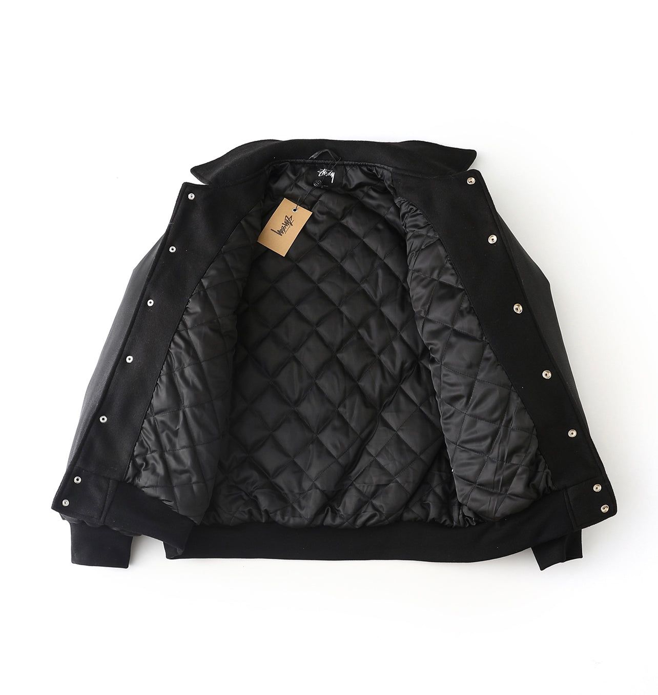 Stussy Black Globe Varsity Leather Bomber Jacket (Unisex)